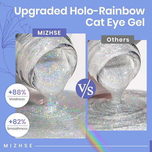 MIZHSE Holographic Cat Eye Gel Nail Polish Magnetic Cateye Gel Polish Vibrant Rainbow Effects Nail Salon Kit Manicure DIY at Home - Image 3