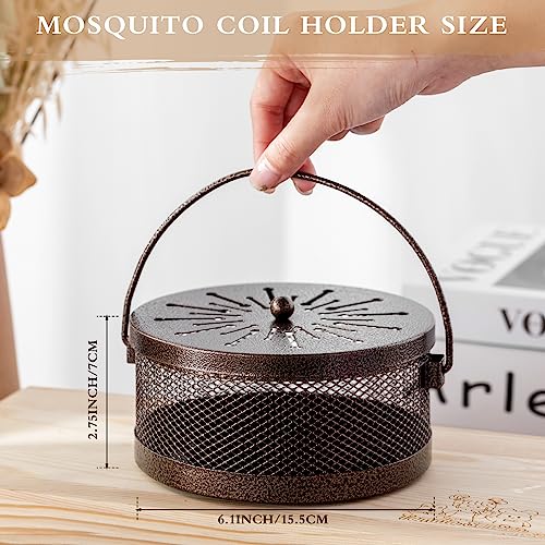 4 Pieces Mosquito Coil Holder Incense Coil Holder Retro Portable Hanging Incense Burner Holder With Handle Round Metal Incense Holder For Home Camping Indoor Outdoor Patio (Bronze Color,Mesh Style) #TOP1
