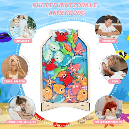 MUFEIRUO Belohnungsglas mit 28 Meerestiere,Hölzerne Belohnungstabelle für Kleinkind-Baby-Toiletten-Töpfchentraining, Aufkleber für tägliche Routine,Hausarbeiten,Schlafenszeit
