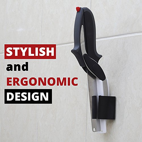 Food Chopper-Clever Stainless Steel Knife with Cutting Board Built-in-Use for Quick and Easy Cutting in Your Kitchen as Food shears, Food Scissors, Vegetable Slicer, Fruit Cutter