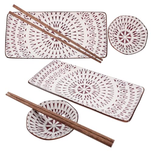 Set de platos japoneses para sushi cerámica y madera