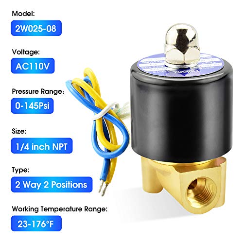 Tailonz Pneumatic 1/4 Inch Npt 12V/24V/110V/220V Brass Electric Solenoid Valve 2W025-08 Normally Closed Water, Air, Diesel #TOP2