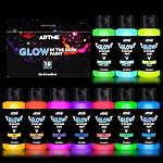 ARTME Glow in The Dark Paint, 10 Couleurs vives 60ml/2oz Set de peinture à la lumière noire, peinture artisanale néon, peinture fluorescente acrylique Glow, parfait pour la peinture artistique, DIY projets, Halloween et Noël