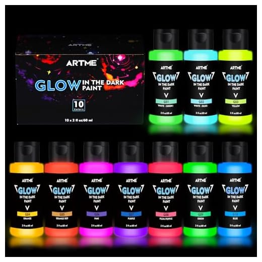 ARTME Glow in The Dark Paint, 10 Bright Colors 60ml/2oz Blacklight Paint Set, Neon Craft Paint, Acrylic Glow Fluorescent Paint Perfect for Art Painting, DIY projects, Halloween and Christmas Decoration