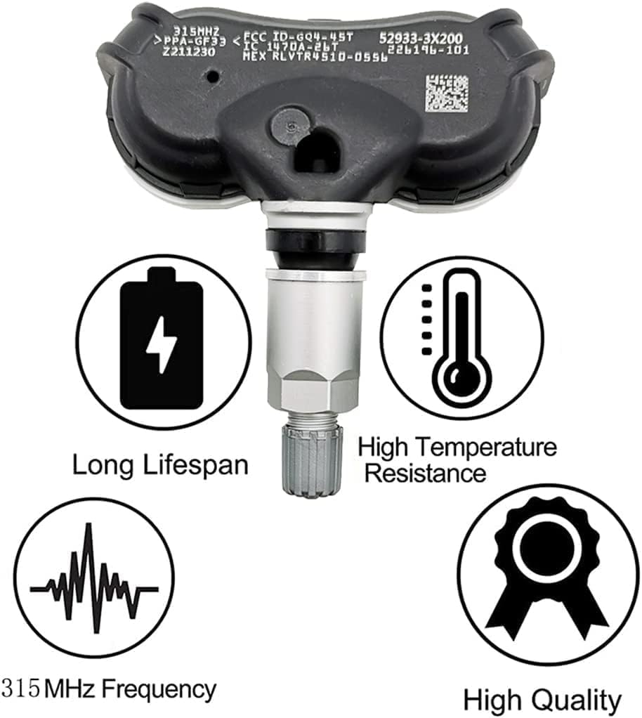 Pre-Programmed Tire Pressure Monitoring System (TPMS) Sensor Compatible with Select Hyundai Kia Models 2011-2013 Elantra, 2012-2017 Rio 315MHz (4 PCS) Replace# 52933-3X200, 529333X200