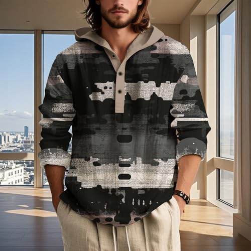 Men Camo Hoodies 1/4 Button Shirts Graphic Long Sleeve Gradient Pullover Tops Sweatshirt Hooded Hunting Clothes2