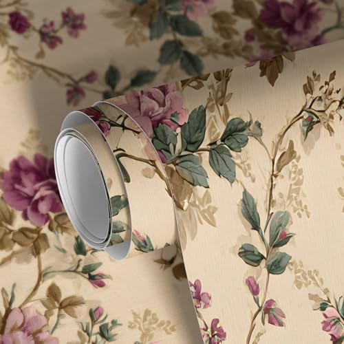Image of PAPER PLANE DESIGN Vintage Floral Self Adhesive Wallpaper Peel & Stick, Waterproof, Stain-Proof & Self Adhesive Vinyl | Easy to Clean | 16 in X 90 in, Decor for Bedroom, Hallway, Living Room (B)