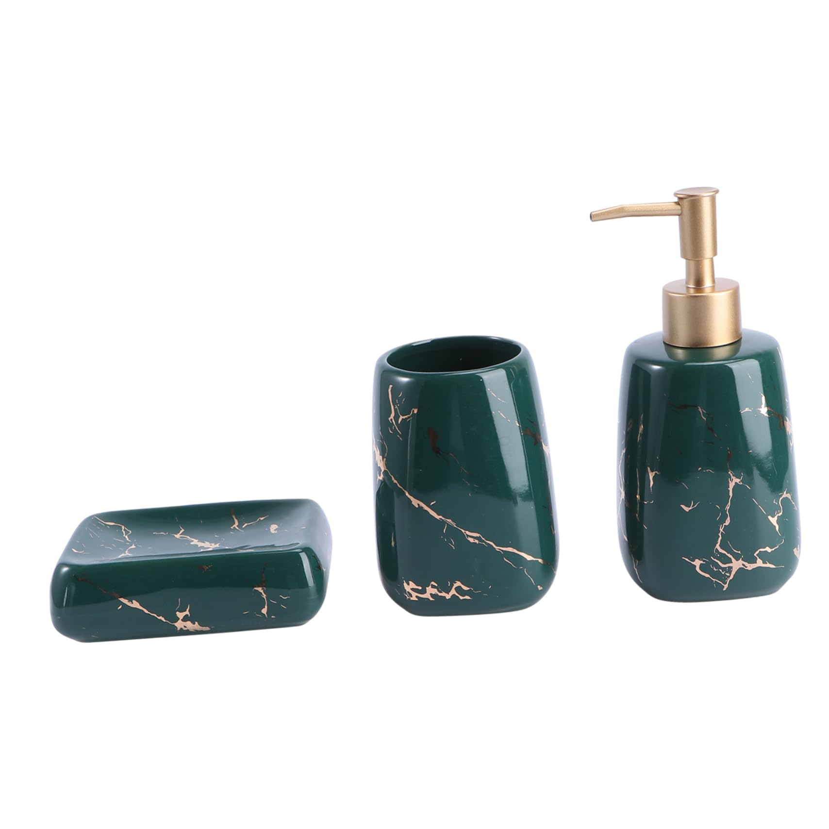 Holibanna Conjunto de Accesorios para Baño de Cerámica Verde de 3 Piezas Bandeja de Jabón y Portacepillos Fácil de Limpiar para Mantener el Baño Ordenado
