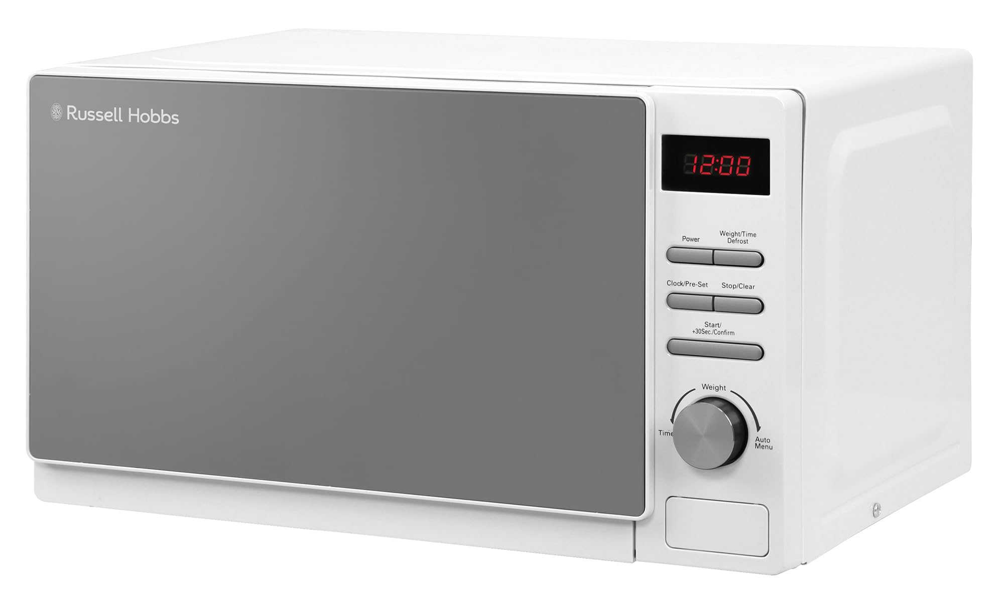 Russell Hobbs RHM2079A Digitale Solo-Mikrowelle 20 L 800 W 5 Leistungsstufen automatisches Auftauen 8 Kochmenüs Uhr Timer Weiß