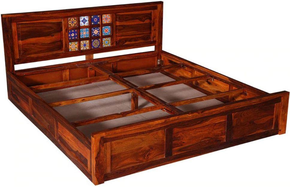 Image of Amelia Sheesham Wood King Size Bed Maple Finish Mattress Size- 72 x 78 Inches Without Storage Palang for Bedroom Living Room Hotel Furniture Ideal for Home Decor | DIY Assembly