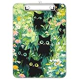 Luminzo Klemmbrett aus Kunststoff mit Metallklammer und Aufhängeöse - A4/Letter Format - Niedliches Design für Lehrer, Krankenschwestern und Schule, Cute Black Cats