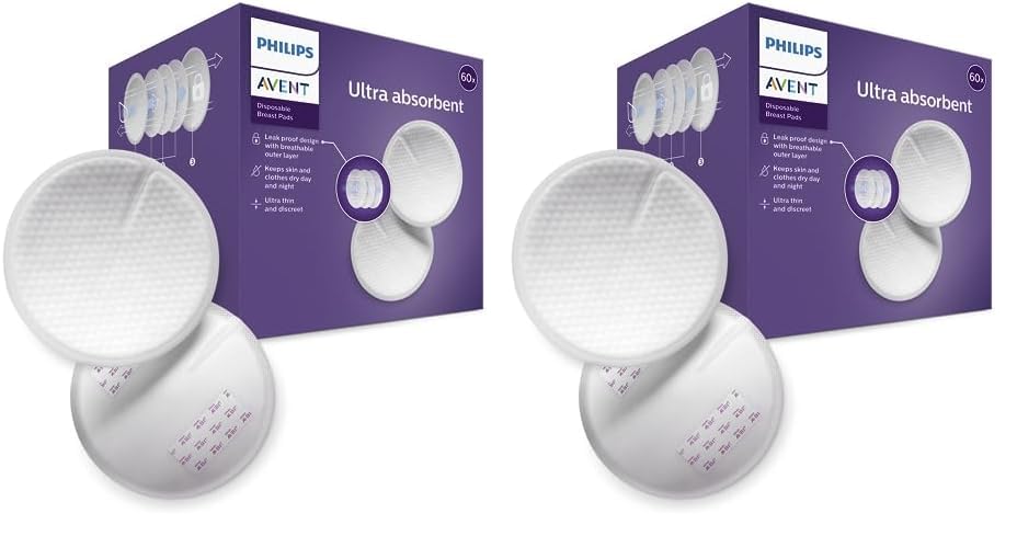Philips Avent Einweg-Stilleinlagen, Ultra-Komfort und Sicherheit, 60 Stück, weiß (Modell SCF254/61) (Packung mit 2)