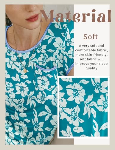 Image of Ekouaer Womens Nightgown Sleep Shirt Dress Satin Patchwork Short Sleeve Sleepwear with Pocket
