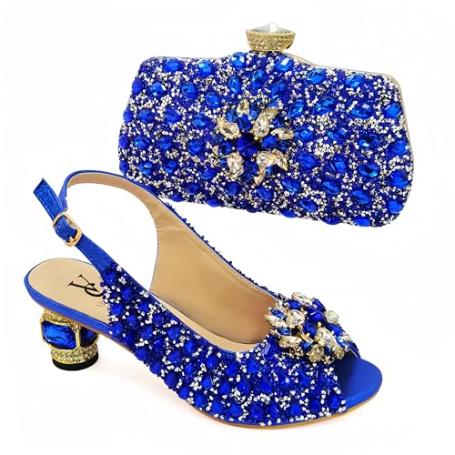 Women Shoes and Bag Set for Evening Party Wedding Italian Style High Heels Pumps Decorated with Rhinestone