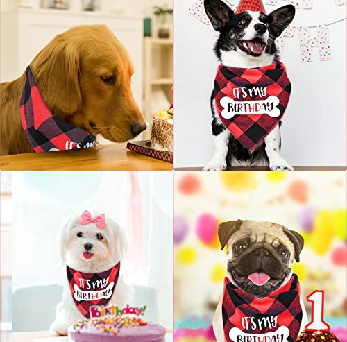 Dog Birthday Bandana, Vipith Double Sided Cotton Triangle Dog Bandanas Dog Birthday Party Supplies Dog Bandanas Boy Girl Dog Birthday Gift Plaid Bibs Scarf For Small To Large Dogs Cats Pets (Red) #TOP4