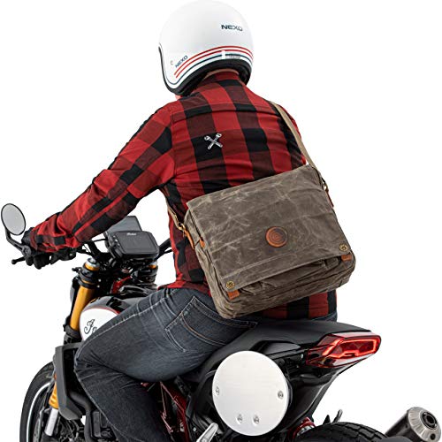 QBag Messengerbag Canvas Retro, schoudertas, duurzaam, scheurvast, waterafstotend, robuust, 5 vakken, leren bekleding, voor dagelijks gebruik, werk, winkelen, motorfiets, 18 liter