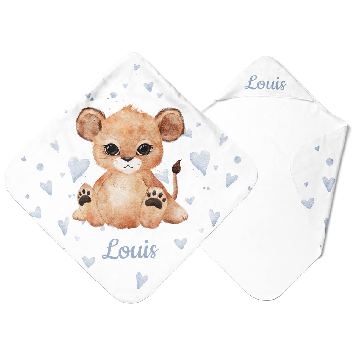 Serviette de Bain à Capuche Personnalisée avec Nom et Motif Animal Mignon | Cape de Bain Personnalisable pour Bébé (Lion)