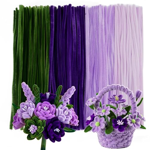 Image of Caydo 200 Pieces Purple Pipe Cleaners for Flowers | Craft Chenille Stems for DIY Art Creative Crafts Party Home Decorations (12 Inch x 6 mm)
