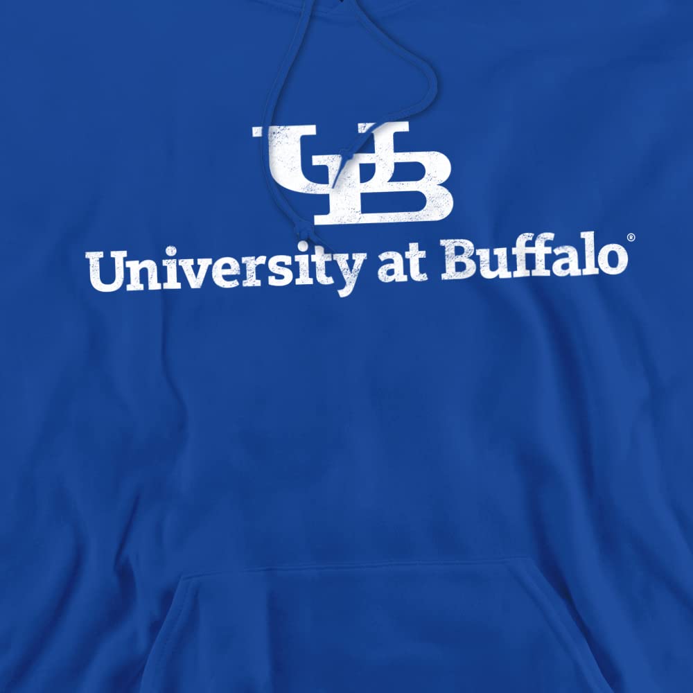 University at Buffalo Official Distressed Primary Logo Unisex Adult Pull-Over Hoodie,University at Buffalo, Large