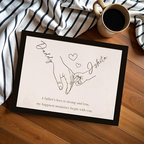 Image of Art Street Personalized Gift Framed Art for Father | Father and Child Line Art Custom Name and Quote Wall Decor, Gift for Dad, Customized Framed Artwork for Home and Office, A4 Size 8x12 Inch