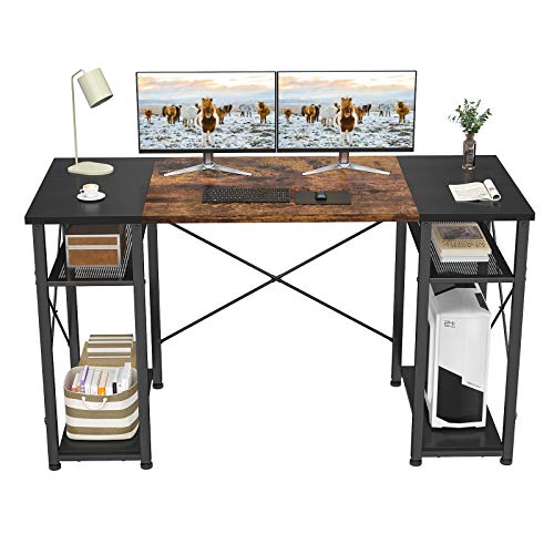 Promo Discount Up To 70% Off Foxemart Computer Desk with Storage Shelves, 55" Sturdy Office Desk with CPU Stand, Industrial Desk Study Writing Table for Home Office, Vintage Rustic Brown and Black