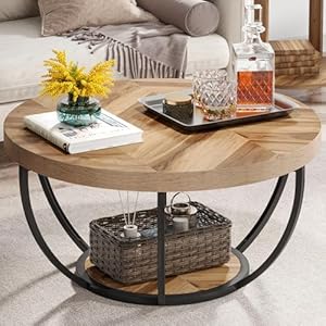 Tribesigns Runde Couchtisch, Industrial 2-Tier-Kreis Couchtisch mit Lagerung Regale, Moderne hölzerne Akzent Mitte Tisch Sofa Beistelltisch für Wohnzimmer, Home Office