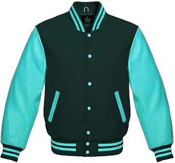 Varsity Jacket Baseball Letterman Bomber School Premium Wool Tiffany Genuine leather sleeves