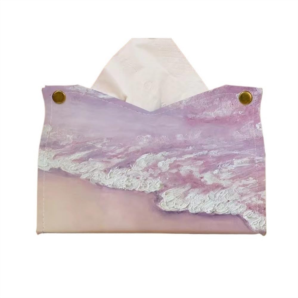 ROHCGHC Tissue boxes, Light Luxury Style Cover Colourful Oil Painting PU Leather Tissue Holder Office Napkin Dispenser(Pink)