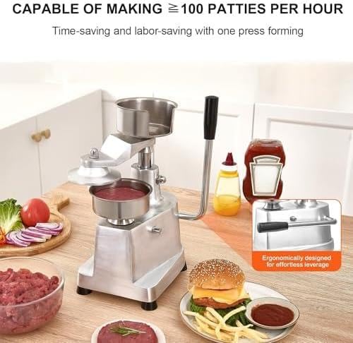 Hamburger Maker - ręczna prasa do burgerów z papierami do użytku domowego i restauracji, łatwa w użyciu, wydajna
