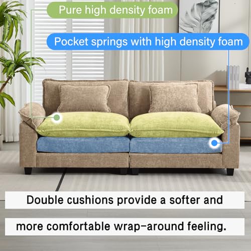 Image of Oprisen 86 inch Modular Sectional Sofa, Comfy Cloud Couch Sectional Sofa, Chenille Sofa Sleeper Deep Seat Sofa with Throw Pillows for Living Room (Khaki, 86 inch- Loveseat)