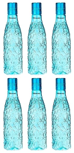 Food Grade Premium Plastic Fridge Round Water Bottle, Drinking Bottle, 1000ml Pack of 6, Blue