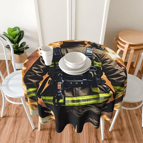 PAQOLSMCKR Mantel redondo de 152 cm, impermeable, a prueba de derrames, diseño de llamas de bombero, sin arrugas, decorativo, para comedor, fiesta, boda