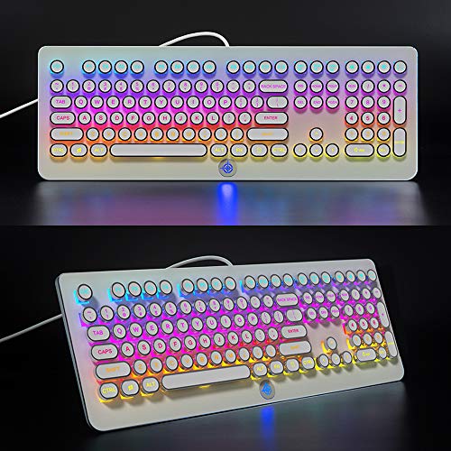 Mk9 Rgb Mechanical Keyboard Rgb Retro Gaming Keyboard-Blue Switch-Led Backlit - Silver-Plating 108 Key Round Keycaps Anti-Ghosting Mechanical Illuminated Keyboard For Pc Gaming And Mac (White) #TOP3