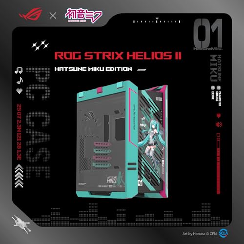 Image of ASUS ROG Strix Helios II Hatsune Miku Edition Gaming pc case, with Dual Tempered Glass Side Panels, Support Graphics Cards up to 450mm Long, Graphics Card Braces & Support for up to 420mm radiators