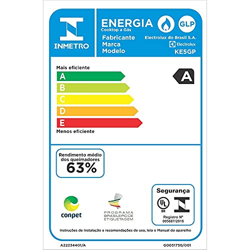 Electrolux COOKTOP A GÁS KE5GP COM MESA DE VIDRO PRETA BIVOLT glide