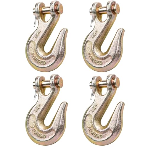 Image of 1 /2'' Chain Hooks, Yellow Powder Coating G80 Clevis Grab Hook | Heavy-Duty Forged Alloy Steel for G80 Tow Chain and Binders - 12,000 lbs WLL for Trailer Truck Safety Transport (Pack of 4)