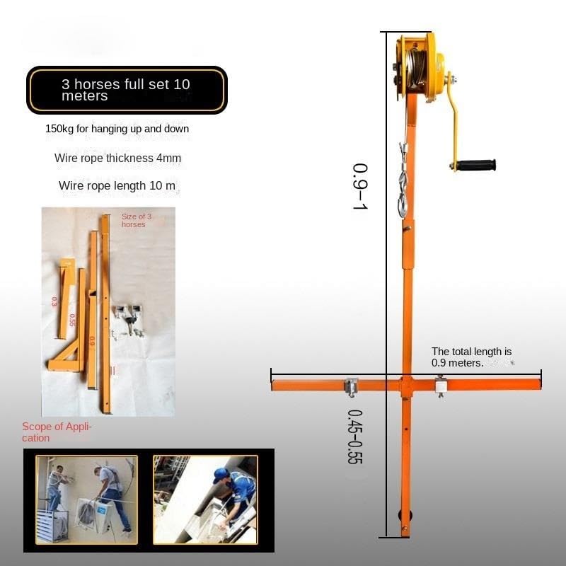 Portable Air Conditioning Outdoor Unit Hoist Tool, High-Altitude Installation Lift Tool with Self-Locking Hand Winch MINGPING(3HP Bracket+10m Winch)