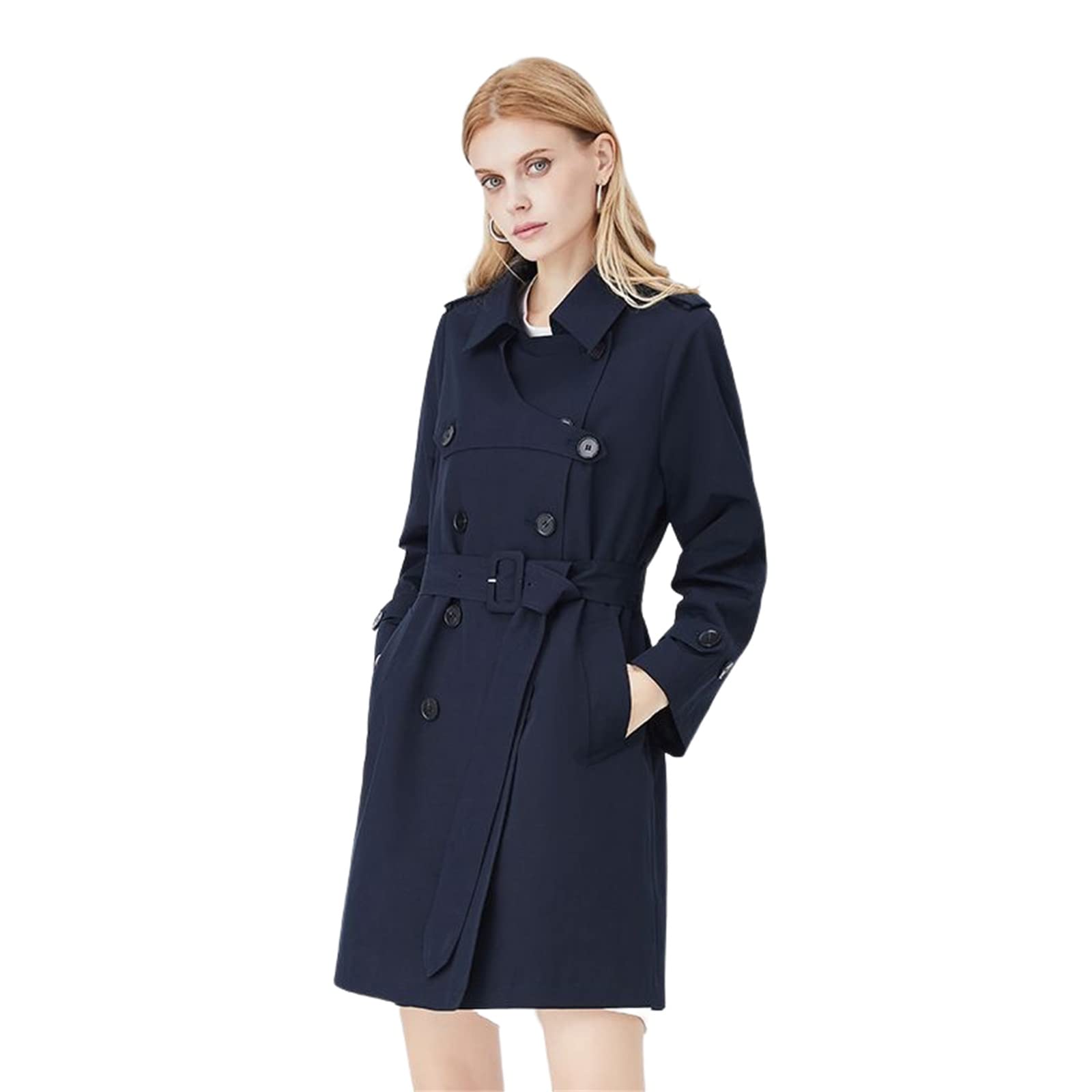 Yytcsjz Trench coat da donna doppio petto, Donna Mid Length Classic Lapel con cintura Trench Coat, Giacche sottili a maniche lunghe, per primavera e autunno, shopping e lavoro