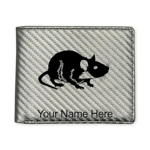 LaserGram Faux Leather Bi-Fold Wallet, Rat, Personalized Engraving Included (Carbon Fiber Silver)