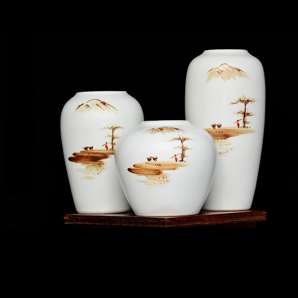 asdchZen Chinoiserie Jingdezhen Porcelain Retro Ceramic Vase Decoration A Set Of 3 Living Room Porch Tv Cabinet Craft Ornaments,H
