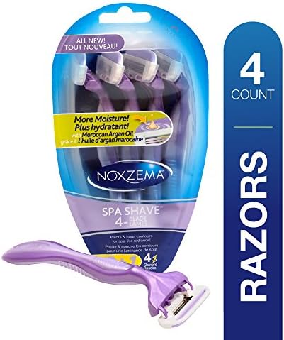 Noxzema Spa Shave 4-Blade Shavers; Womenโs Purple Disposable Razors Feature Moisture Strip with Moroccan Argan Oil and Quad-Blade Design for Ultra Smoothness; Pivoting Head Flexes to Adjust to Curves