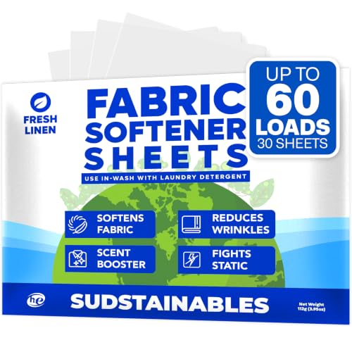 Image of Sudstainables Fabric Softener Sheets for Washer, Fresh Linen, 60 Loads | Softens fabrics, reduces static cling and wrinkles, compatible with all washing machines and dryers.