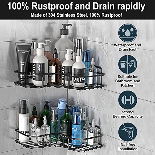Image of (2-Pack Shelf Adhesive Bathroom & Kitchen Corner Storage Organizer Rack /Shelf Wall Mounted (No Drilling Required) | Bathroom Accessories Metal with Matt Finish (Black)