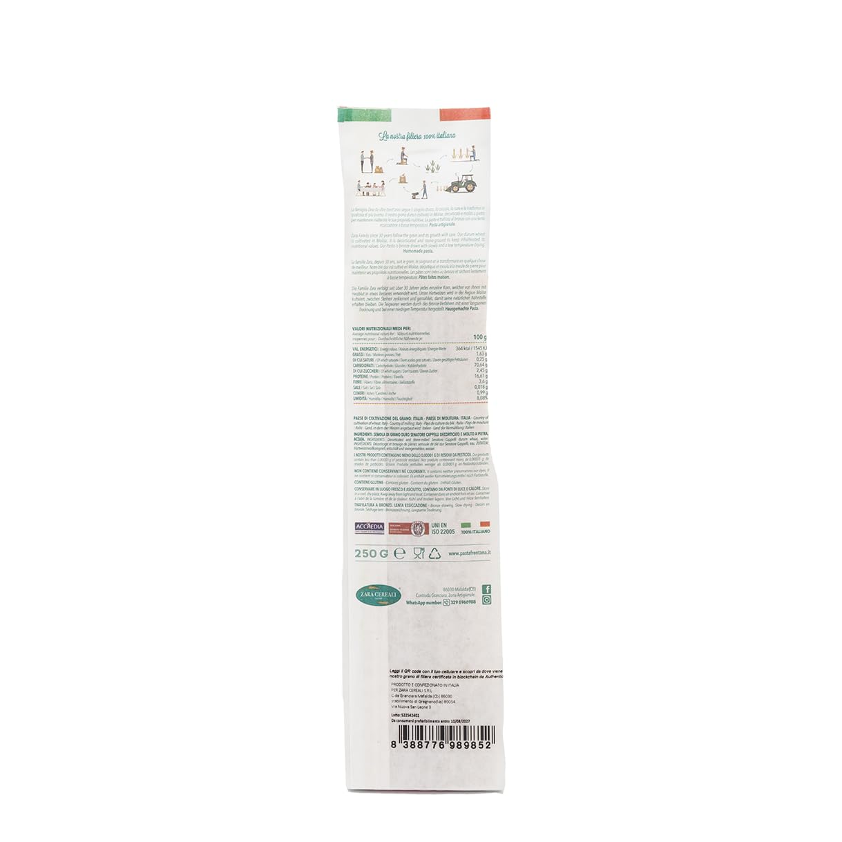 FRENTANA - Spaghetti n.7 di semola di grano duro Cappelli, trafilati al bronzo a lenta essiccazione, pasta italiana, lavorazione artigianale, pack da 24 x 250gr