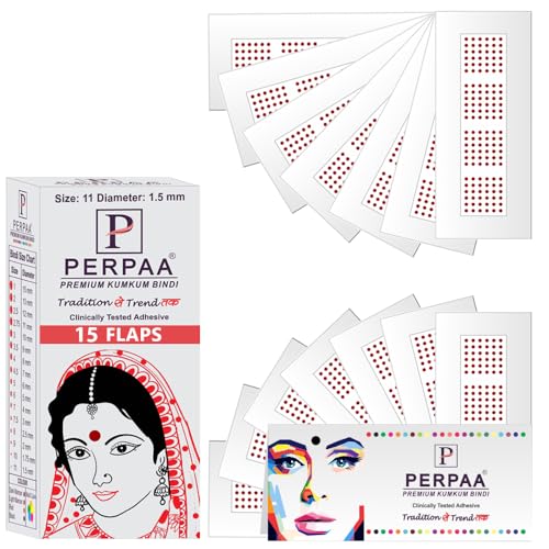 Image of PERPAA Premium Velvet Sticker Kumkum Bindi Box of 15 Flaps - Pottu for Women,Ladies, Girls (Size 11, Diameter 1.5mm, Light Maroon)