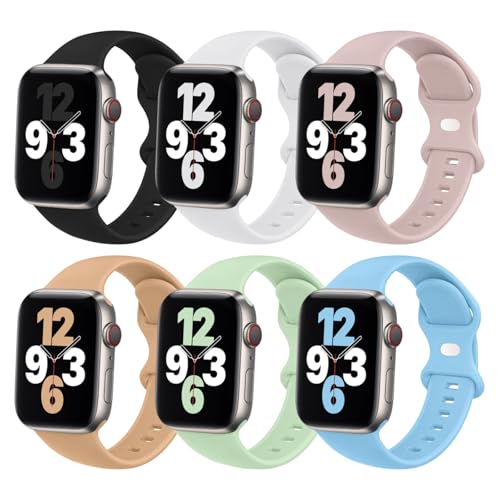 Image of (6 Packs) Sport Bands Compatible with Apple Watch Band 38mm 40mm 41mm 42mm 44mm 45mm 46mm 49mm Silicone iWatch Band Ultra 3 2 1 SE Series 11 10 9 8 7 6 5 4 3 2 1 Women Men