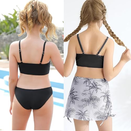 Girls Swimsuit, 3 Piece Bathing Suits V-Neck Ruffle Floral Bikini Set with Skirt Sunglasses Cute Teen Kids Swimwear 8-15T4