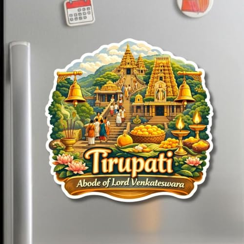 Image of Apna Gift Wooden Fridge Magnet Sticker for Refrigerator Door | Multipurpose Office Magnet for Home Kitchen Decor | Souvenir Gift Travel Memory Fridge Decoration | 4 x 3 Inch Wooden Magnet (Tirupati)