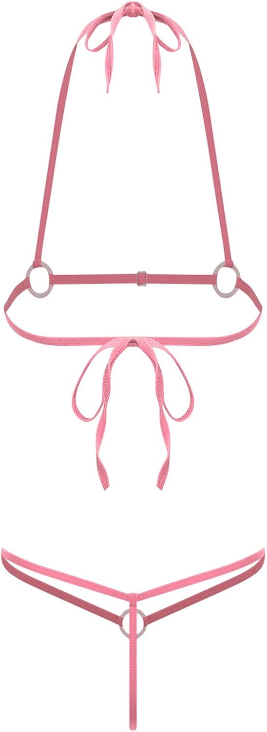 Adult Extreme Swimwear for Women Japanese Anime Bra And Panty Set 2 Pcs Set Micro Bra Tiny Panty Beach Pink One Size