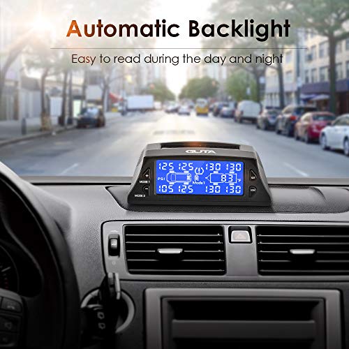 GUTA Tire Pressure Monitoring System for Travel Trailer - 8 External Sensor(0-188 PSI) tpms, 6 Alarm Modes, Backlight LCD Display, Auto Sleep Mode, Monitor up to 10 Tires, Real-time Monitor Pressure